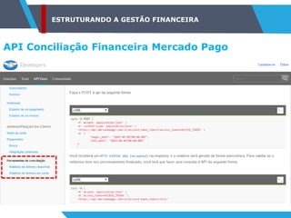 ESTRUTURANDO A GESTÃO FINANCEIRA
API Conciliação Financeira Mercado Pago
 