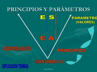 PRINCIPIOS Y PARÁMETROS MENTE/CEREBRO = GU E A E S PRINCIPIOS PARÁMETROS (VALORES) EXPLICACIÓN TEÓRICA DESCRIPCIÓN ANALÍTICA 