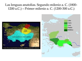 Las lenguas anatolias. Segundo milenio a. C. (1800-
1200 a.C.) – Primer milenio a. C. (1200-300 a.C.)
 