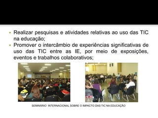 NTE - Núcleo destinado a formação continuada de professores da regional de sua abrangência na introdução das TIC (Tecnologia de Informação e Comunicação) no processo de ensino-aprendizagem, bem como orientação e acompanhamento dos projetos existentes nas IE.