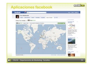 Aplicaciones facebook




 7/6/10  Departamento de Marke3ng ‐ Socialtec    55 
 