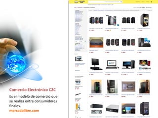 Comercio Electrónico C2C
Es el modelo de comercio que
se realiza entre consumidores
finales.
mercadolibre.com
 
