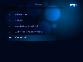 Utilizan XML para definir el diseño y presentación de la UI (User Interface).Arquitectura de AndroidComponentesdisponiblesparautilizaren unaaplicación AndroidActividades