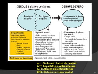 sco: Síndrome choque de dengue
AST: Aspartato aminotransferasa
AL T: Alanina aminotransferasa
SNC: Sistema nervioso central 42LUZ M.JORGE (Medico Interno)
 
