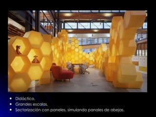 Didáctico. Grandes escalas. Sectorización con paneles, simulando panales de abejas. 
