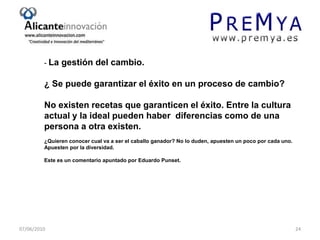 PREMISAS NECESARIAS PARA GESTIONAR EL CAMBIO.07/06/20109
