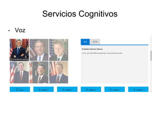 Servicios Cognitivos
- Voz
- Vision
- Texto
 