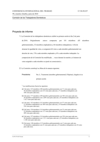 CONFERENCIA INTERNACIONAL DEL TRABAJO
99.a reunión, Ginebra, junio de 2010
Comisión de los Trabajadores Domésticos
C.T.D./...