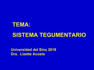 TEMA:
SISTEMA TEGUMENTARIO
Universidad del Sinu 2018
Dra. Lizette Acosta
 