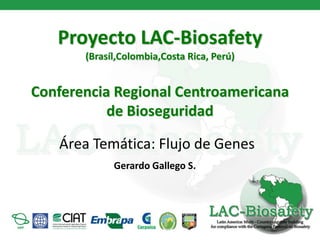 Proyecto LAC-Biosafety
       (Brasíl,Colombia,Costa Rica, Perú)


Conferencia Regional Centroamericana
           de Bioseguridad

   Área Temática: Flujo de Genes
             Gerardo Gallego S.
 