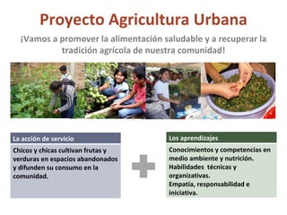 Proyecto Agricultura Urbana ¡Vamos a promover la alimentación saludable y a recuperar la tradición agrícola de nuestra com...