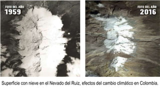 Superficie con nieve en el Nevado del Ruiz, efectos del cambio climático en Colombia.
 