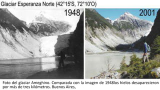 Foto del glaciar Ameghino. Comparada con la imagen de 1948los hielos desaparecieron
por más de tres kilómetros. Buenos Aires,
 
