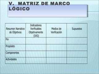 V.  MATRIZ DE MARCO LÓGICO 