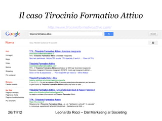 Il caso Tirocinio Formativo Attivo
             http://www.tirocinioformativoattivo.com/




26/11/12         Leonardo Ricci – Dal Marketing al Societing
 