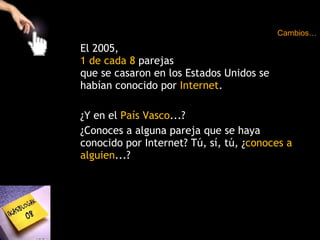El 2005, 1 de cada 8  parejas que se casaron en los Estados Unidos se habían conocido por  Internet . ¿Y en el  País Vasco...