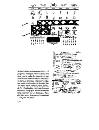_f>-
w
19^ July
Sun Mon Tue fVed Thu Fri
^M
I1
i*f*
_..*r#r*3*
<3ie*iM'
MC4gfJ"nc *M>
I95^
<f<7/
3 4 *
I0 II I2
1 + J * 7
*e n 11 t) *4
17 *8 ^ ao u
^ >j *6 j7 d
26
_^i iyr—^mx^&*tf w ^ m
ni ^ 1 '5'
Ufco/./" ^
l #- , .' Angnat | - ^ p
& > >^"^ ** - ' -
nJ*^SA^gn
*9*
J < f < 7 t 9
n a n i] i 4 iy rtl
7 4 ^ K v u 1)
^ , af j6 ^ jS ^ jo
Arriba, ZahojadeaInianaquede J J x!6
pvdgadas en kn que Simenonfach6con
hnta negra cada dia durante el que
escribi6 Los hermanos Rlco, un capitu-
lo diario, y con tinta roja los tres dias
quepas6 revisdndolo. A laderecha, las
dos caras de un sobre depapelManiJa,
de 7xlOprdgadas, enelcualSimenon
empez6 a bosquejar deliberadamente
los personqjes de Los hermanos RIco
dos dias antes de empezar ha noveki el
14dejuliode 1952.
i i A AA< 7Lu^.
l i) *>- *^ '^L TZS*2:SxzS3f2
$ rztg&&szr>-i
i ' 5 .i.,^.^et4A..2t*-
(Uui. -^ ' - 'J-F$^ *-
) r* :&r*^:%i - -ztii*-
' ^ i I w i T A - J * ^ A
124
 