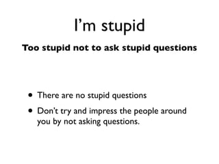 Daniel Greenfeld
                                                                                  @pydanny




                            I’m stupid
           # This sample gleefully taken from
           # https://gist.github.com/973705
                                                     ‘Smart way’
 What      import urllib2
                                                          aka
is this?   gh_url = 'https://api.github.com'
           gh_user= 'user'
           gh_pass = 'pass'
                                                       hard way
           req = urllib2.Request(gh_url)

           password_manager = urllib2.HTTPPasswordMgrWithDefaultRealm()
           password_manager.add_password(None, gh_url, gh_user, gh_pass)

           auth_manager = urllib2.HTTPBasicAuthHandler(password_manager)
           opener = urllib2.build_opener(auth_manager)
 And       urllib2.install_opener(opener)
                                                                    What is an
 this?                                                            install opener?
           handler = urllib2.urlopen(req)

           print handler.getcode()
           print handler.headers.getheader('content-type')        Finally we make
           # ------                                                 the request!
           # 200
           # 'application/json'
 