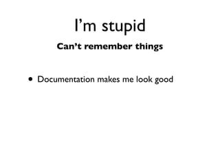 Daniel Greenfeld
                                                     @pydanny




         I’m stupid                      ‘Stupid way’
                                              aka
    Can’t ﬁgure things out
                                           easy way
# This sample joyfully taken from
# https://gist.github.com/973705

import requests

r = requests.get('https://api.github.com',
            auth=('user', 'pass'))

print r.status_code
print r.headers['content-type']

# ------
# 200
# 'application/json'
 