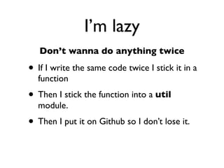 Daniel Greenfeld
                                                                                                @pydanny




                        I’m stupid
        Sphinx makes me look good!
 =============
 Installation
 =============

 .. note:: For things with **font like this** it means type it at the command line and hit enter.

 The Basics
 ===========

 0.   **git clone https://pydanny@github.com/pydanny/django-party-pack.git**
 1.   Make sure you have virtualenv installed.
 2.   change directory to the directory that contains this README.rst file.
 3.   **virtualenv pollaxe** and then **source pollaxe/bin/activate**
 4.   **pip install -r requirements.txt**
 5.   **mkdir pollaxe/coverage**

 Building the sphinx docs
 =========================

 1. change directory to docs
 2. **make html**

 Running django-coverage
 ========================

 1. python manage.py test




http://readthedocs.org/docs/django-party-pack/en/latest/_sources/install.txt
 