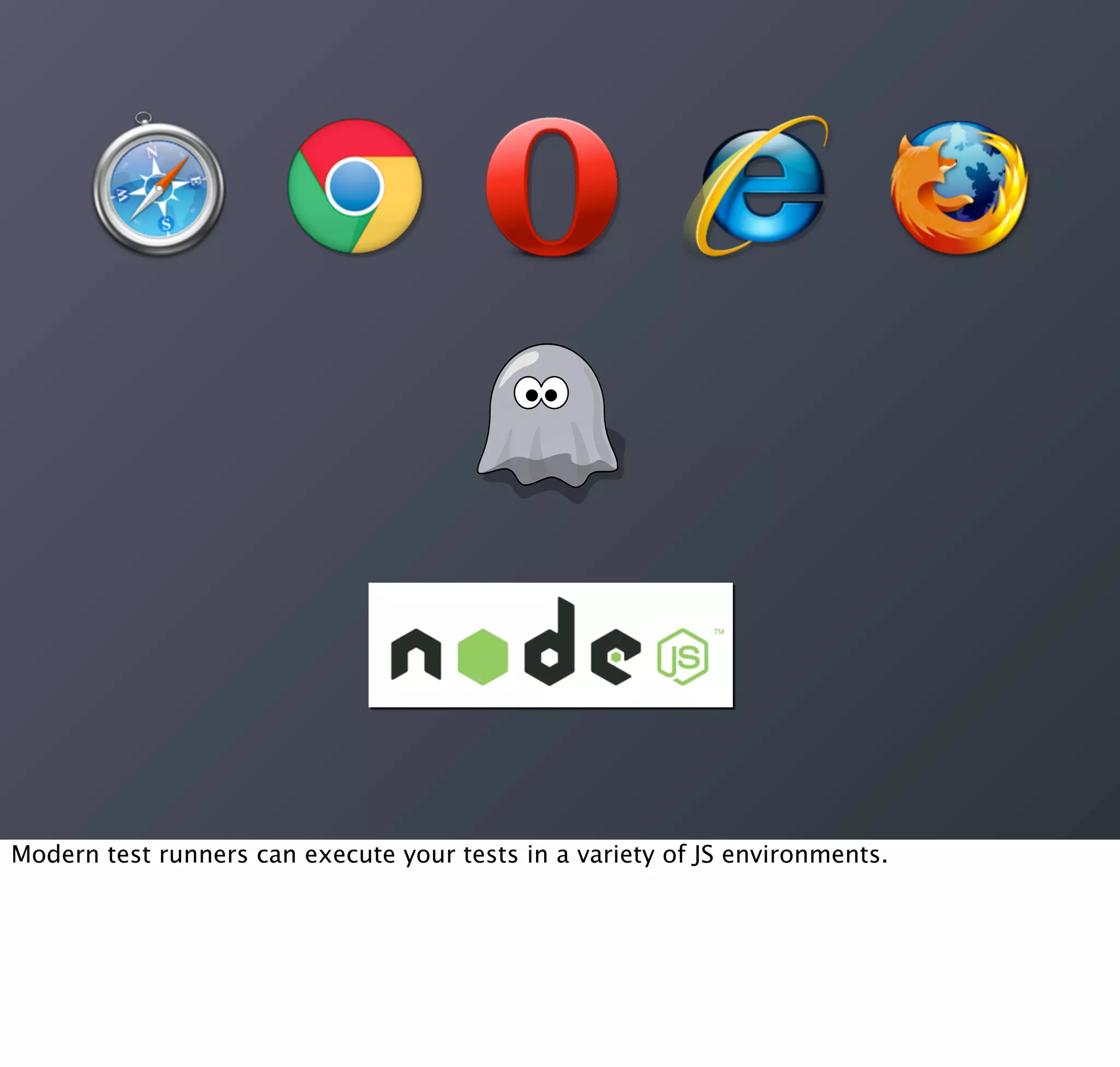 Modern test runners can execute your tests in a variety of JS environments.
 