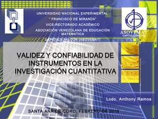 UNIVERSIDAD NACIONAL EXPERIMENTAL
“ FRANCISCO DE MIRANDA”
VICE-RECTORADO ACADÉMICO
ASOCIACIÓN VENEZOLANA DE EDUCACIÓN
MATE...