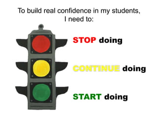 To build real confidence in my students,
I need to:
STOP doing
doing
START doing
 