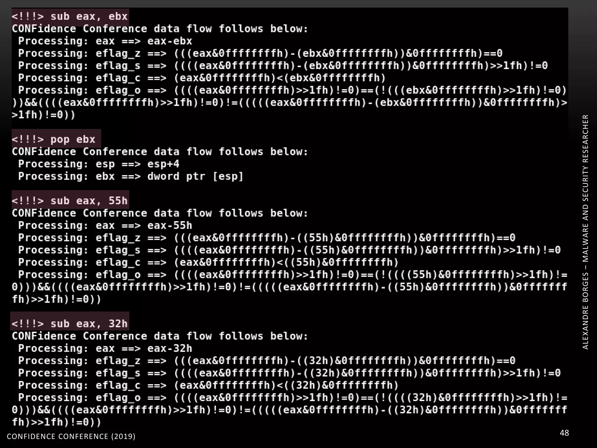 CONFIDENCE CONFERENCE (2019) 48
ALEXANDREBORGES–MALWAREANDSECURITYRESEARCHER
 