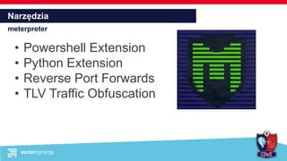 Narzędzia
meterpreter
• Powershell Extension
• Python Extension
• Reverse Port Forwards
• TLV Traffic Obfuscation
 
