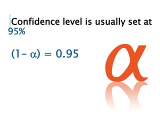 Confidence level is usually set at
95%
(1– ) = 0.95
 