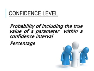 CONFIDENCE LEVEL
Probability of including the true
value of a parameter within a
confidence interval
Percentage
 
