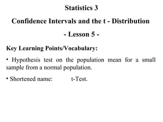 Confidence Intervals And The T Distribution | PPT