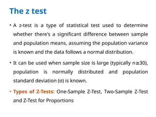 Confidence intervals, hypothesis testing and statistical tests of ...