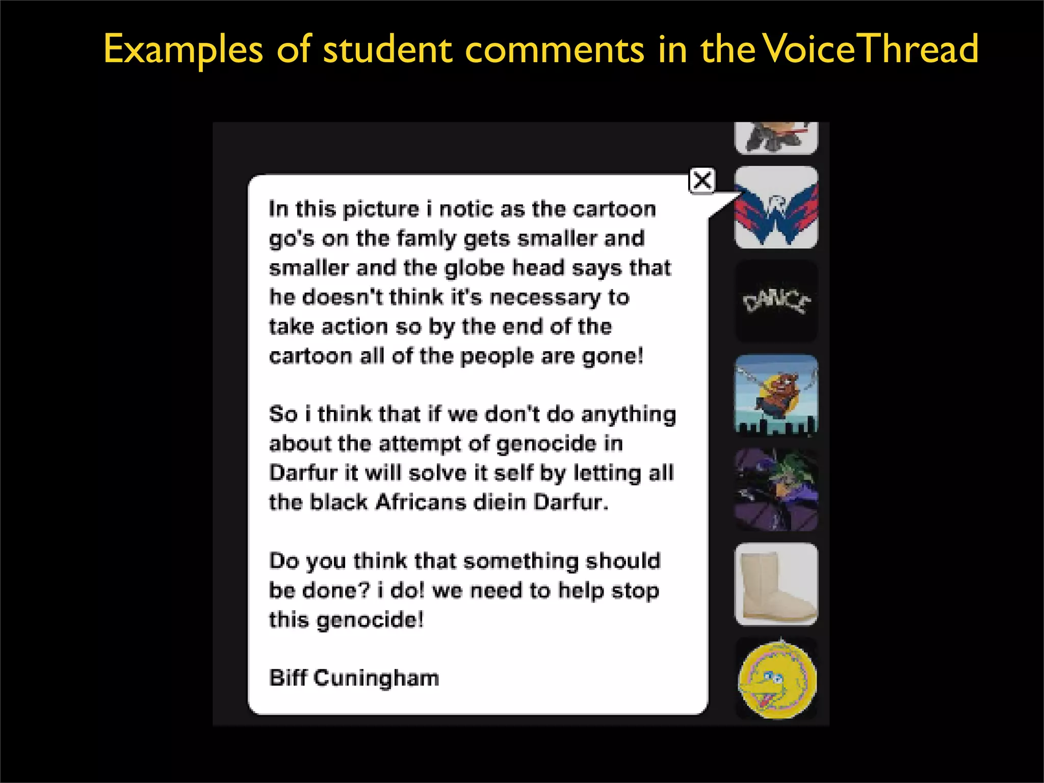 Examples of student comments in the VoiceThread 
