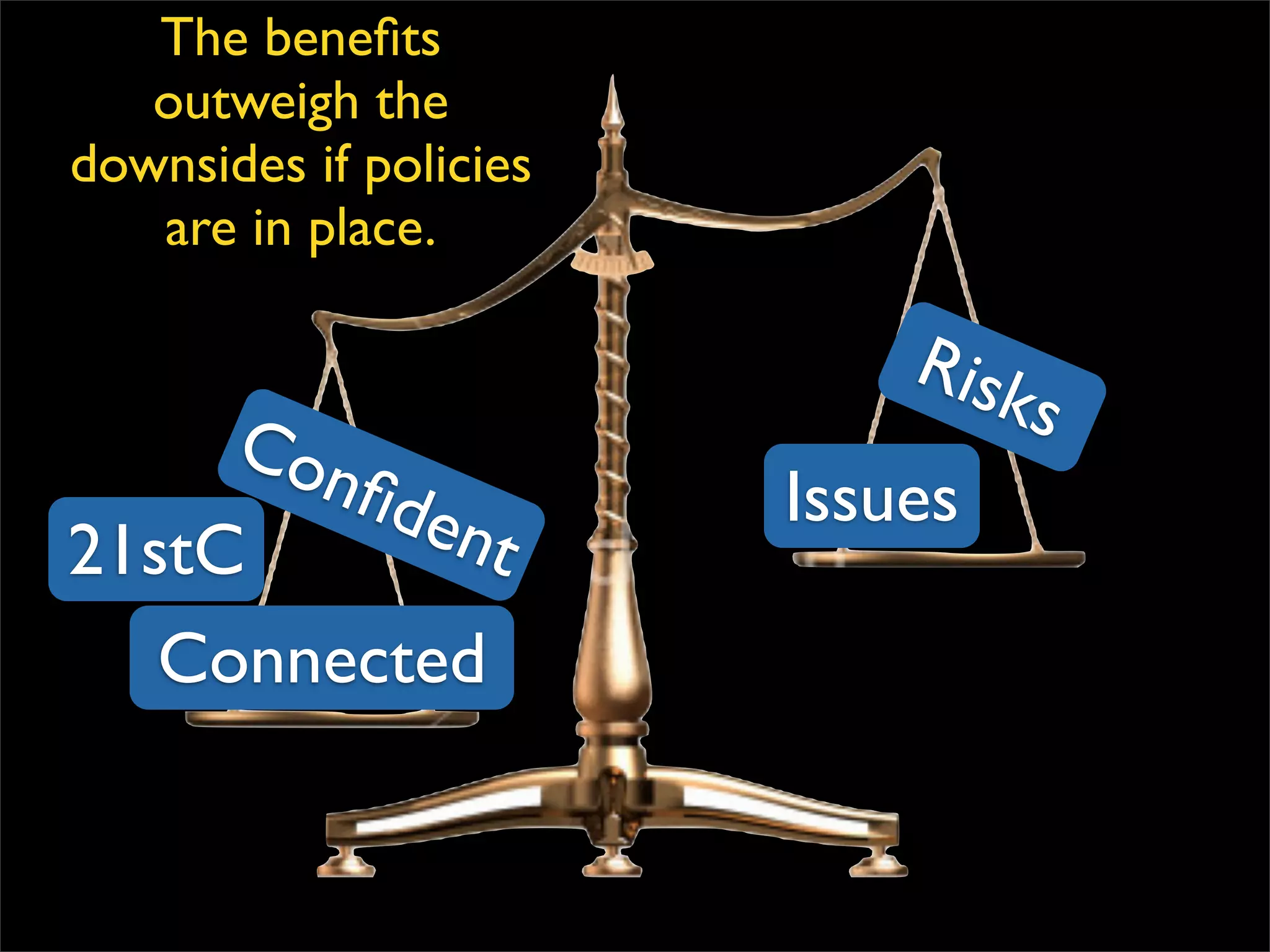 Issues Risks 21stC Connected Confident The benefits outweigh the downsides if policies are in place. 