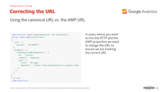 31
Correcting the URL
Sources: Google Developers AMP Implementation FAQ: https://developers.google.com/analytics/devguides/collection/amp-analytics/
 