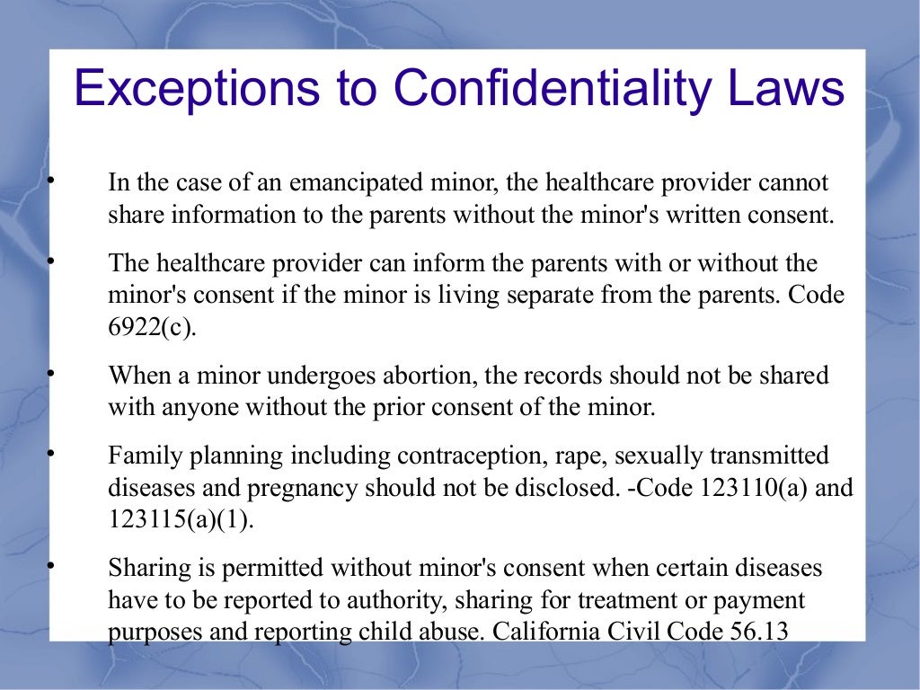 Confidentiality minorchildren