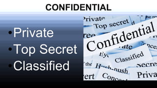 CONFIDENTIAL
•Private
•Top Secret
•Classified
 