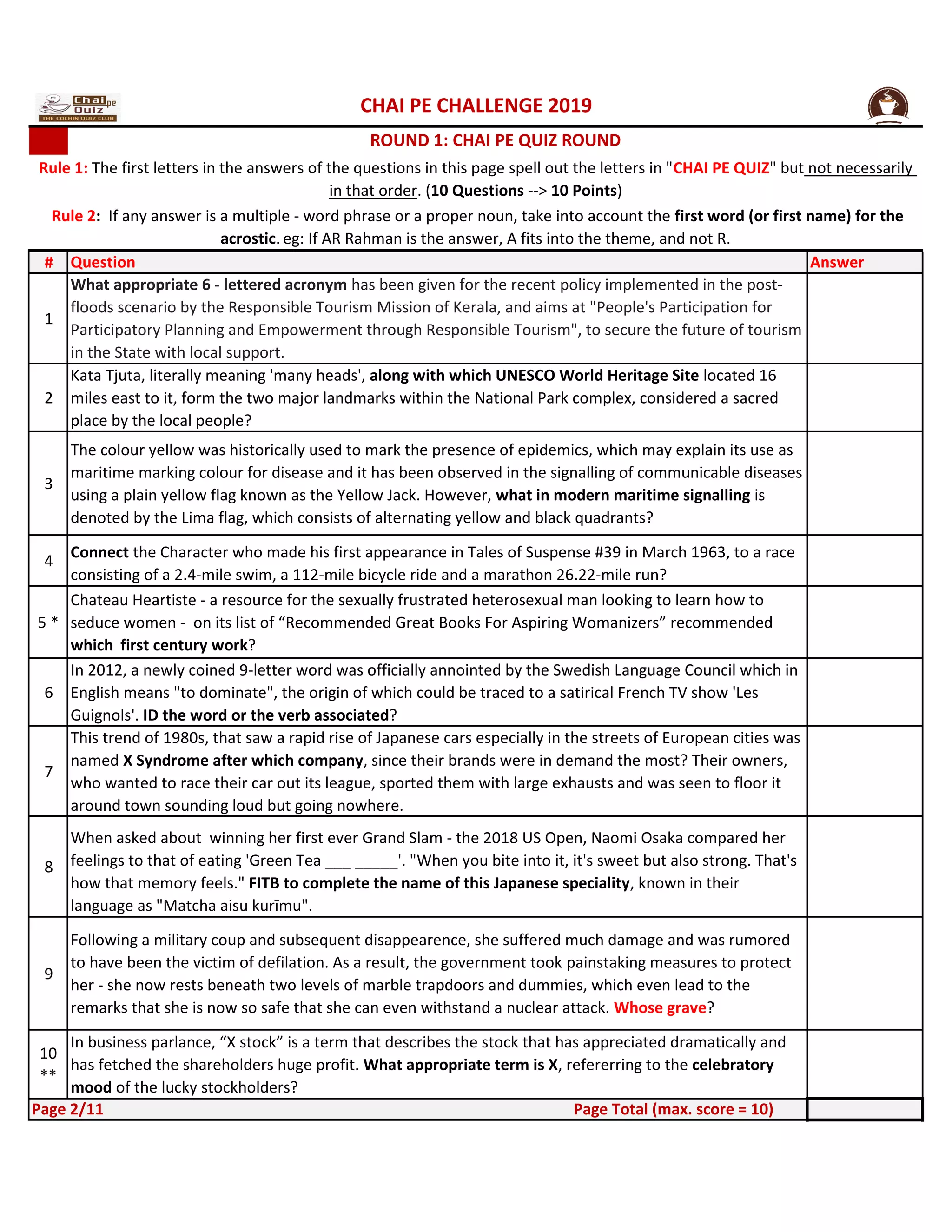 Chai Pe Challenge 2019 - Questions only | PDF