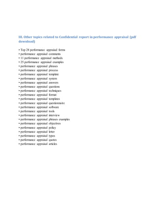 III. Other topics related to Confidential report in performance appraisal (pdf
download)
• Top 28 performance appraisal fo...