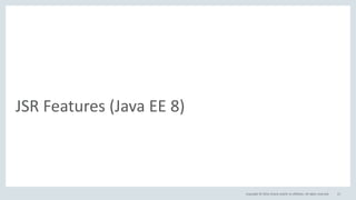 Copyright © 2016, Oracle and/or its affiliates. All rights reserved.
JSR Features (Java EE 8)
21
 