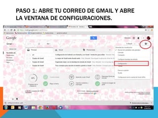PASO 1: ABRE TU CORREO DE GMAIL Y ABRE 
LA VENTANA DE CONFIGURACIONES. 
 