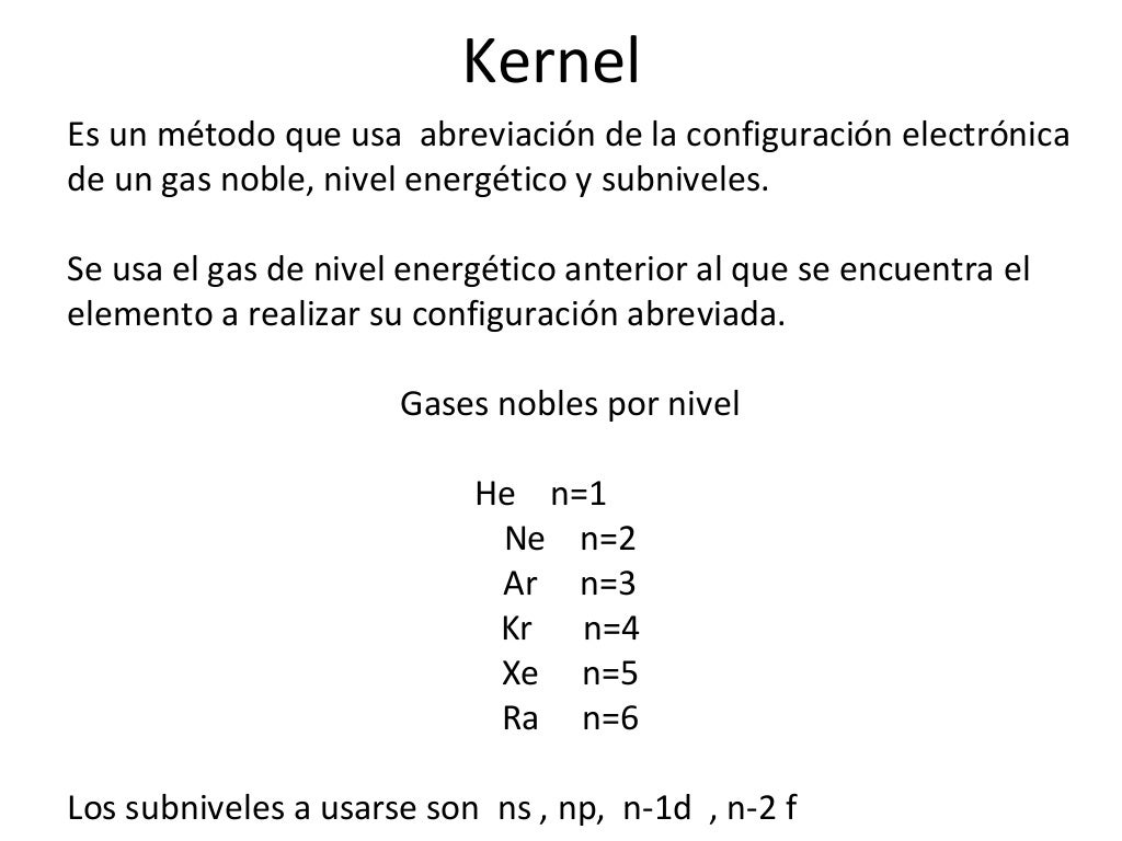 Configuración electrónica aufbau kernel
