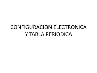 CONFIGURACION ELECTRONICA
Y TABLA PERIODICA
 