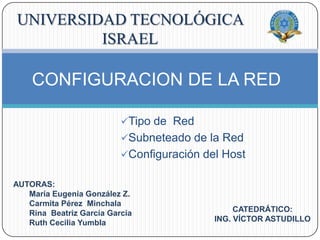 UNIVERSIDAD TECNOLÓGICA ISRAEL CONFIGURACION DE LA RED  ,[object Object]