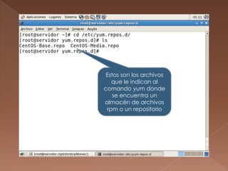 Estos son los archivos que le indican al comando yum donde se encuentra un almacén de archivos rpm o un repositorio