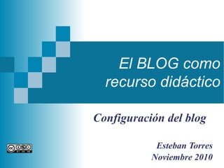 El BLOG como
recurso didáctico
Esteban Torres
Noviembre 2010
Configuración del blog
 