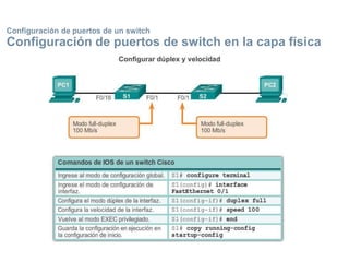 Configuración de puertos de un switch
Configuración de puertos de switch en la capa física
 
