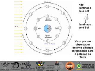 Iluminado
pelo Sol
Não
iluminado
pelo Sol
Visto por um
observador
externo olhando
diretamente para
o polo sul da
Terra
Prof. Dr. Marcos Calil
 