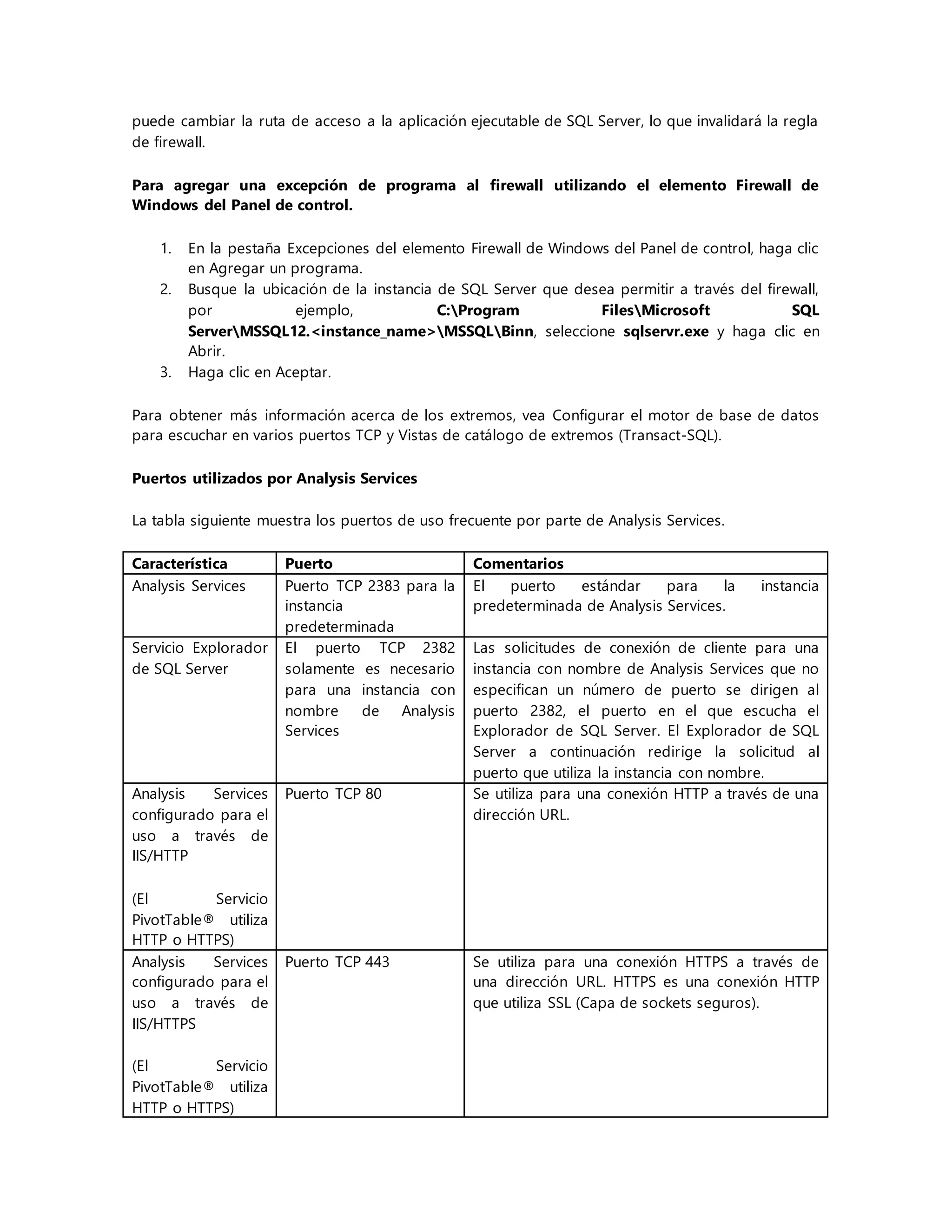 Configurar firewall de windows para permitir el acceso a sql server | DOCX